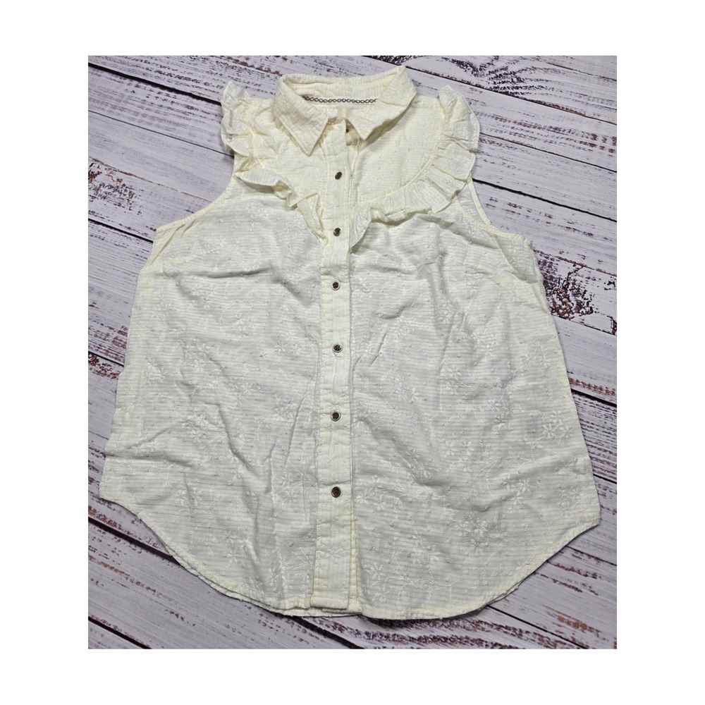 Maeve Button Down Top Womens 6 Ivory‎ White Excellent Ruffle Floral Embroidered